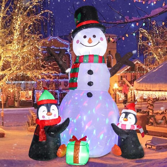6FT Christmas Inflatable Snowman with Penguins LED Twinkle Lights Yard Decor - Picture 2 of 7
